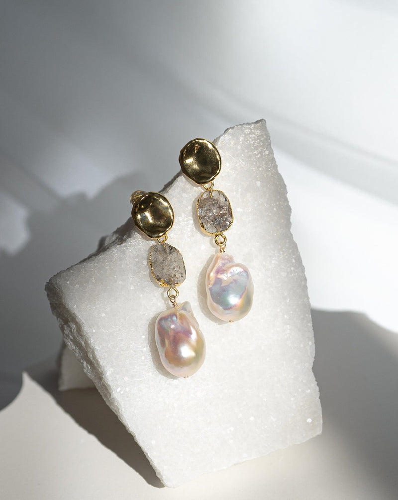 April | Herkimer Diamond Birthstones x Pearls Earrings